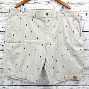 Foundry Chino Shorts Men's 🆕[Size 44] Tan Sailboat Allover Print Flat Front New